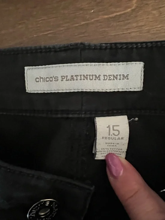 Chico's Platinum Denim Black Jeans Size 15 Regular - Picture 3 of 4